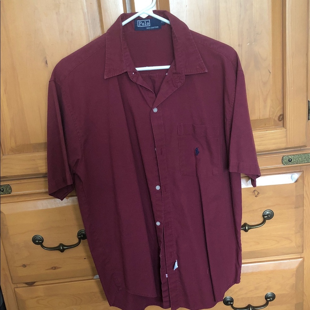 Boys Polo by Ralph Lauren Short-Sleeve Button-Down Shirt - Burgundy Size 20